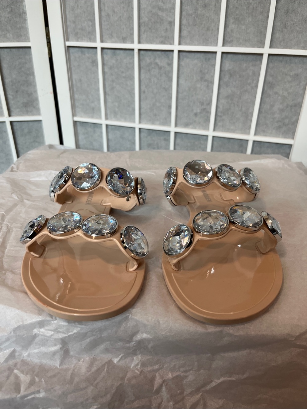 Steve Madden Nude/Tan Jeweled Rubber Slide Sandals